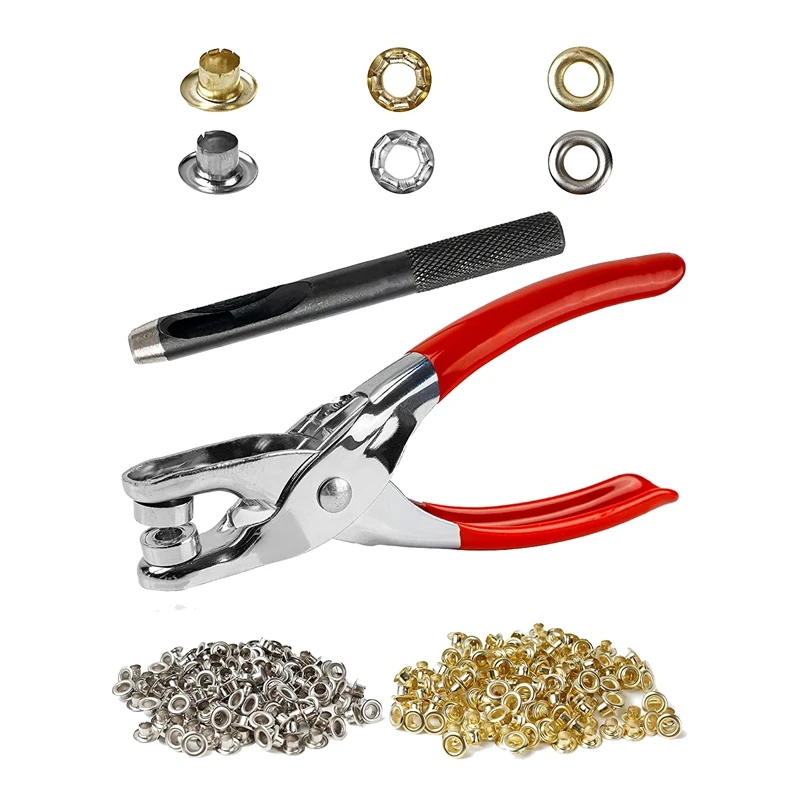 500Piece 1/4 Inch Grommet Tool Kit Leather Hole Punch Pliers Grommets Kit With 500 Metal Gold And Silver Leather, Shoes