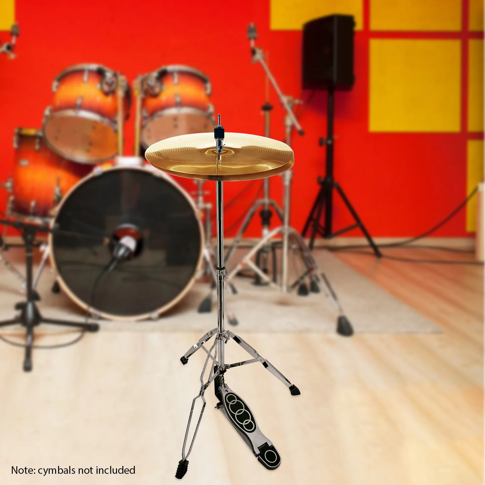 Cymbal Stand Portable Hi-Hat Stand w Smooth Pedal 3Legs Support Adjustable Height Practice Cymbal Holder for Universal Cymbal