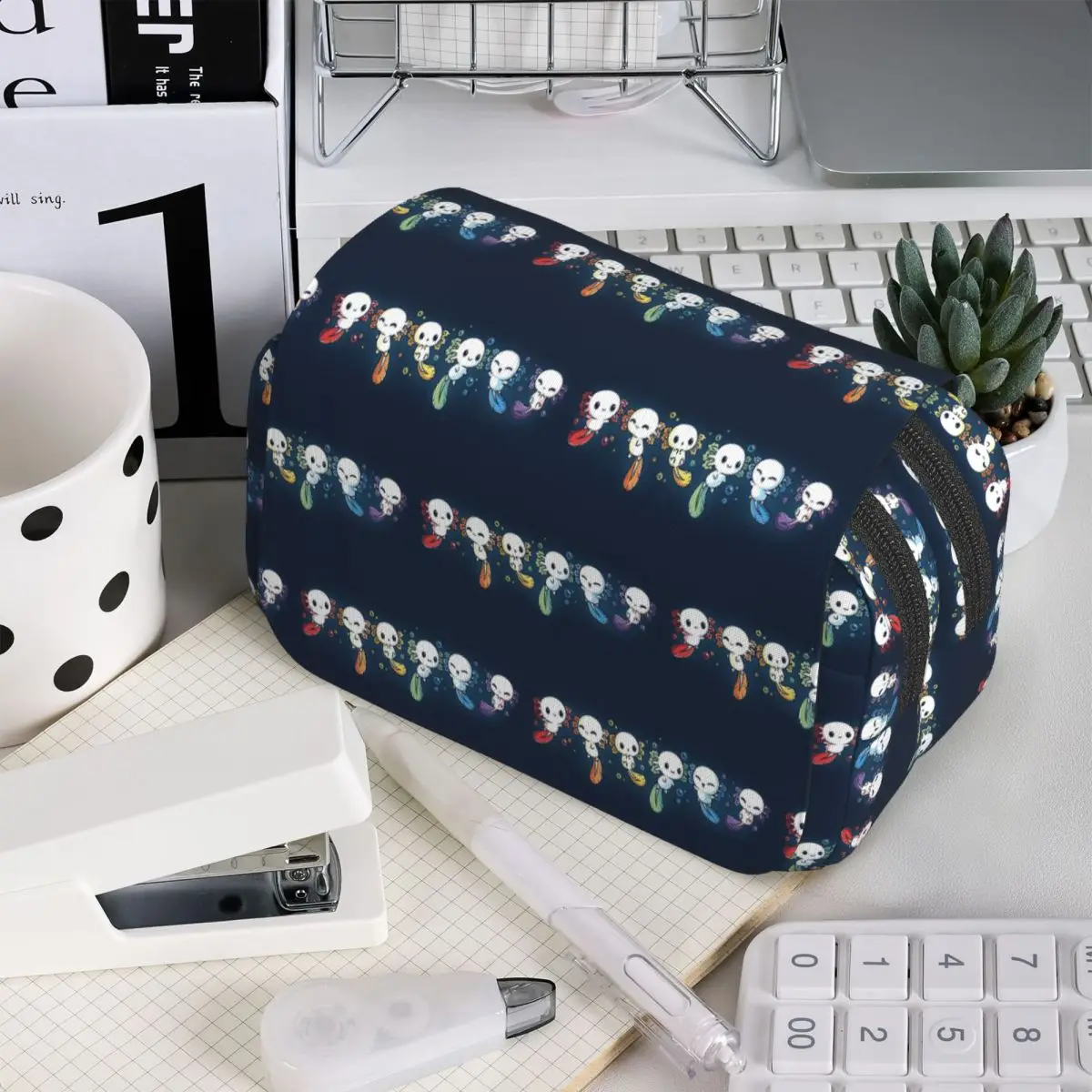 Colorful Axolotl Stacked Together Pencil Case for Students School Pen Box Pencil Bag Stationery Supplies Pen Holder Bag