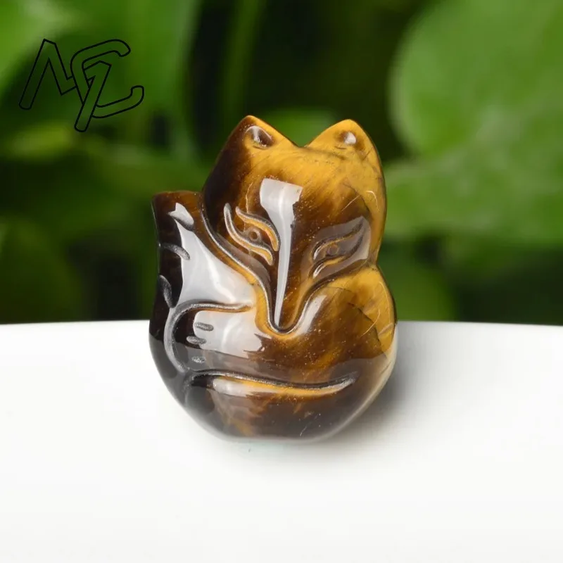 Natural Tigereye Stone Jade Fox Pendant Necklace Charm Jewellery Fashion Accessories Hand-Carved Man Woman Luck Amulet Gifts