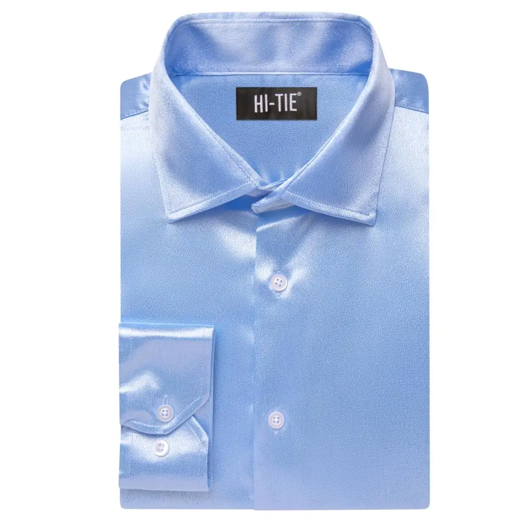 Hi-Tie Top Jacquard satinado para hombre, camisas de seda sólida, vestido Formal de manga larga, blusa para hombre, boda, eventos de negocios, gran