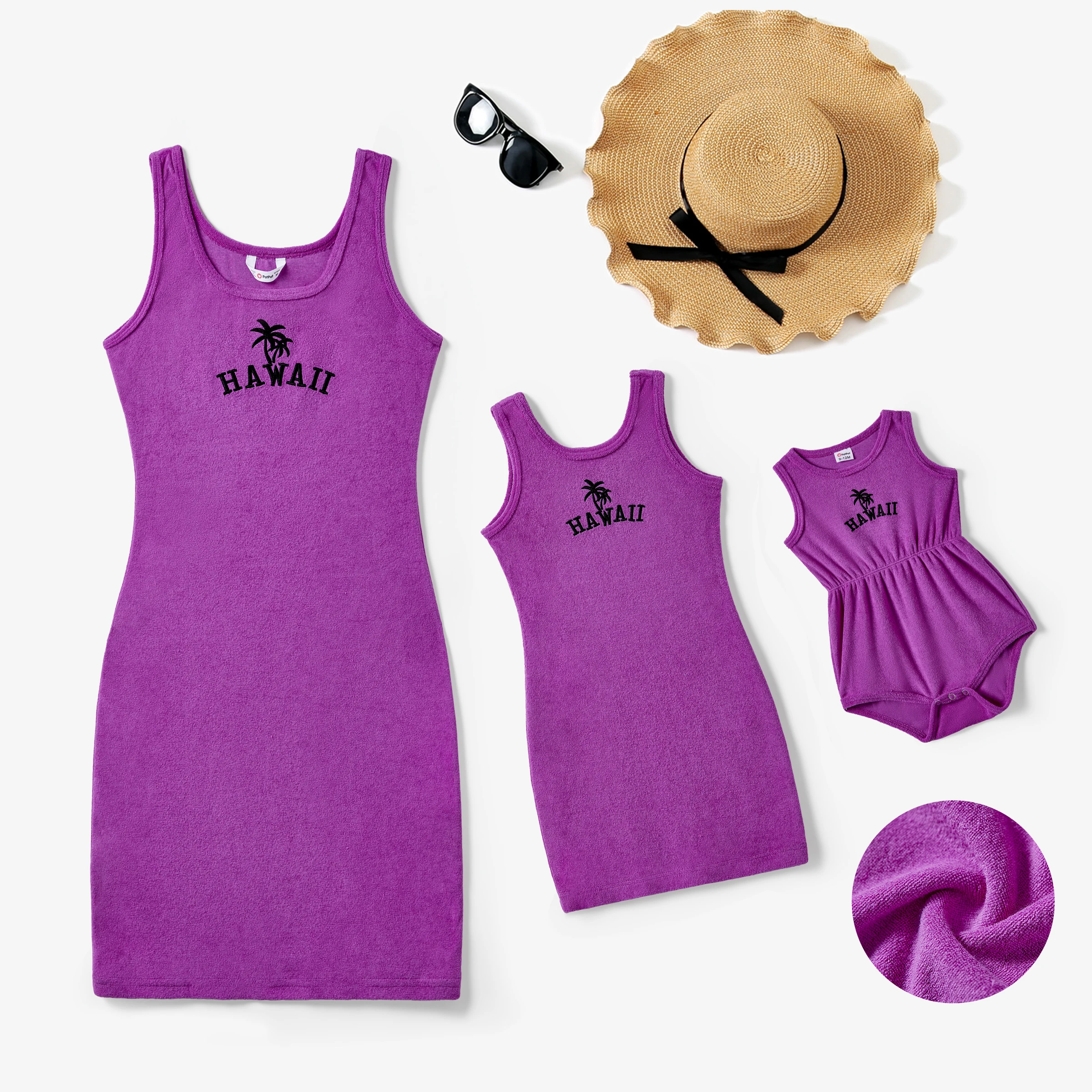 

PatPat Mommy and Me Purple Embroidery Terry Tank Body-con Dresses