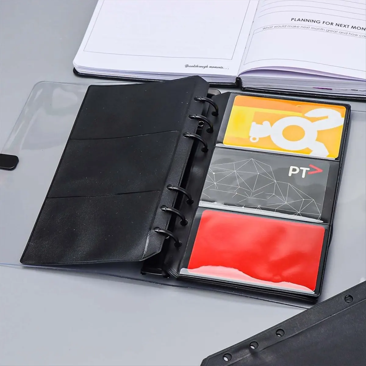 A75K 12pcs Black A6 Binder Pockets PVC Cash Envelopes Budget Money Zipper Pouch Reusable Envelopes for Cash 3 Grid