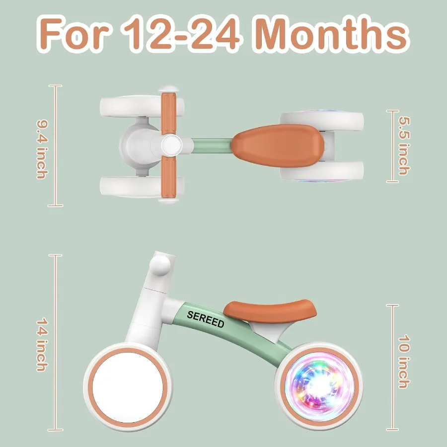 จักรยานทรงตัวสำหรับเด็กเล็ก 1 ขวบ ของเล่นมีไฟหลากสี สำหรับเด็กชายและเด็กหญิง อายุ 12-24 เดือน พร้อมล้อเงียบ 4 ล้อ รุ่นแรก