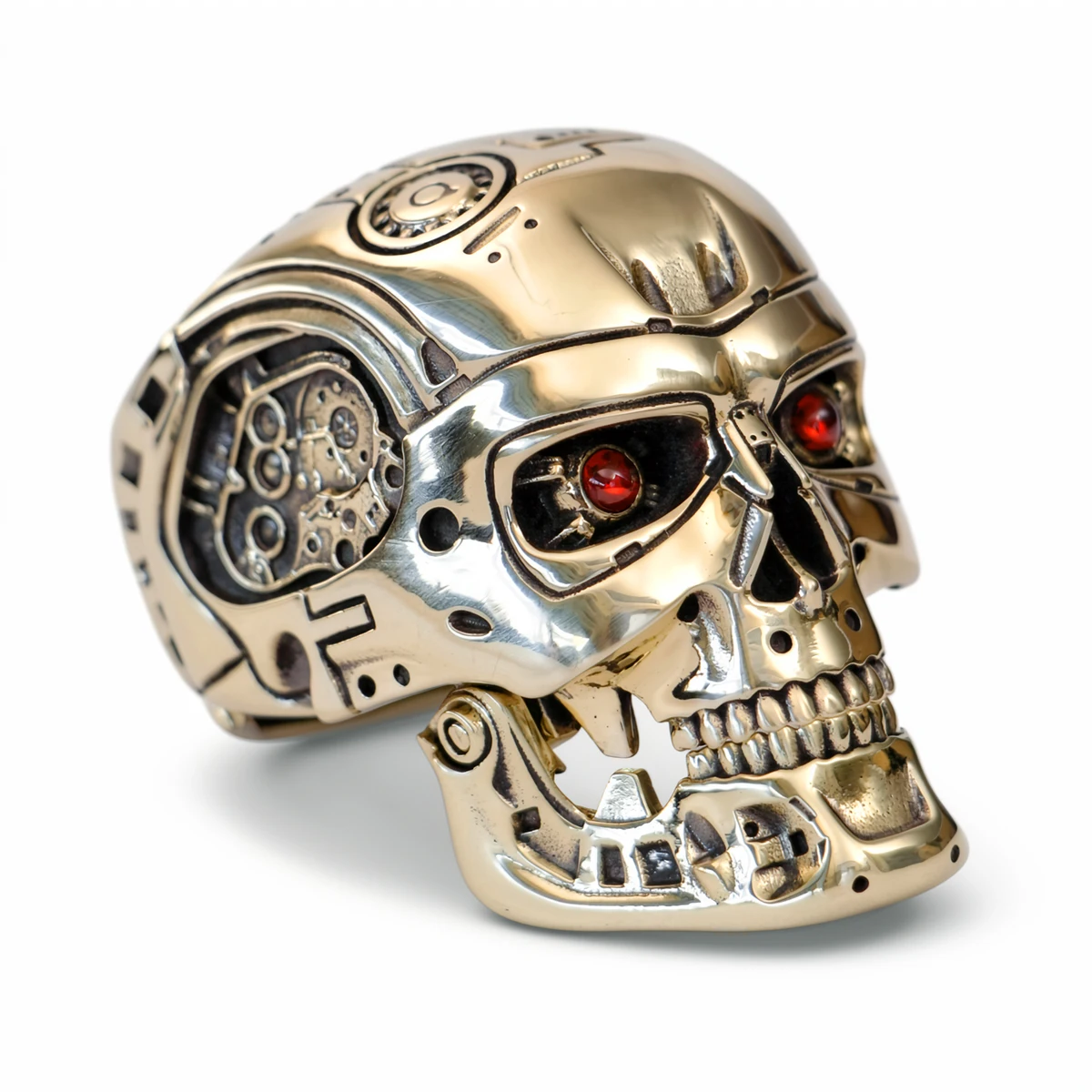 Red CZ Eyes Brass Terminator Robot Ring Punk Jewelry BR518 US Size 7~16