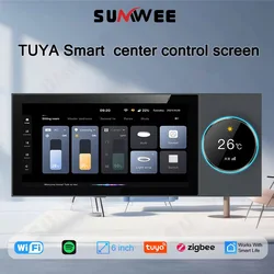 6 Inches Tuya Smart Home Multi-functional Central Control Panel Zigbee gateway Switch Controller Wifi Audio In Wall Amplifier