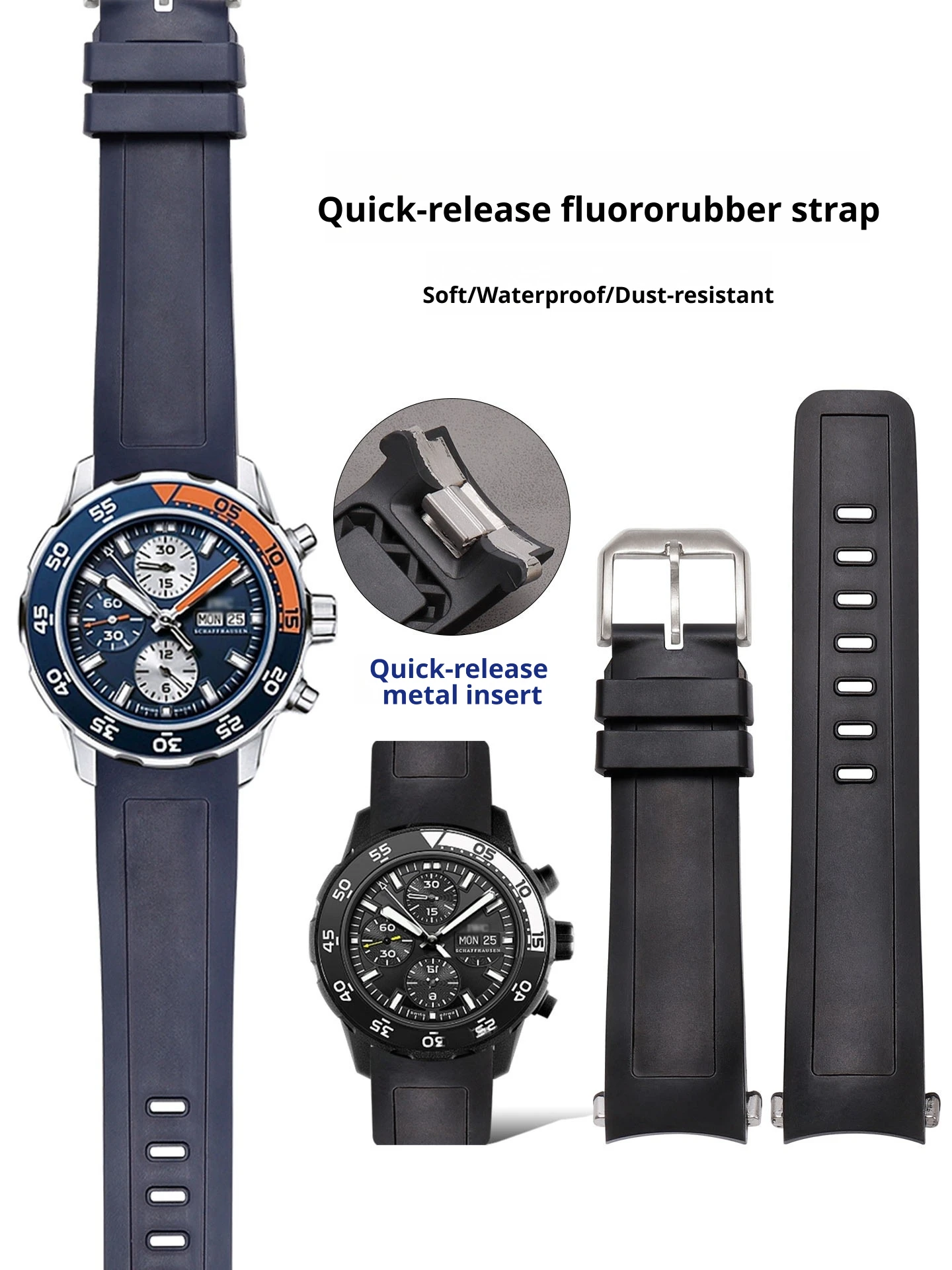 Quick release FKM watch band for IWC AQUATIMER Ocean Timepiece IWC IW356802 376705 376711 curved end Fluororubber watch strap