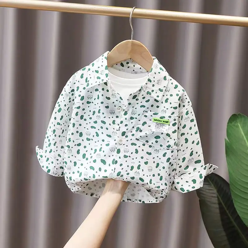 

Boys Long-sleeved Shirt 2023 New Spring And Autumn Childrens Clothing Childrens Leopard Print Shirt childrens Top