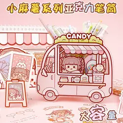 Small mochi stickers large capacity ins wind acrylic pen holder desktop decoration transparent cute cartoon storage box