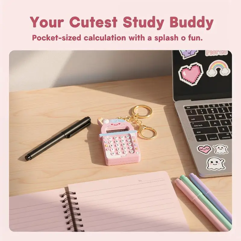 

Key Chain, Kawaii Candy Color Mini Calculator, Portable Lightweight 8 Digits Display Maze School Supplies Office