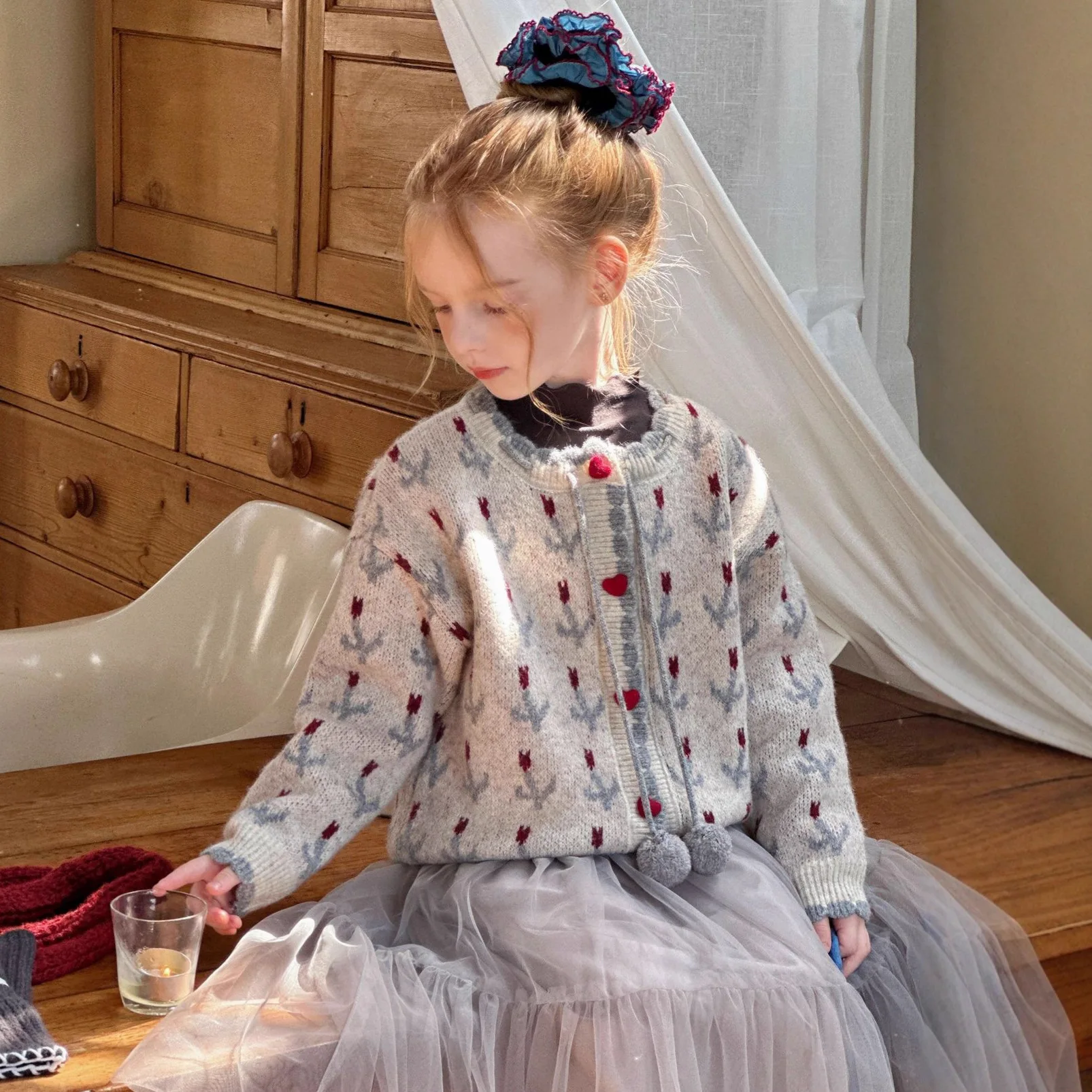 

Осенний новый вязаный кардиган с длинными рукавами для маленьких девочек, милый свитер с цветочным узором для младенцев, пальто, вязаная куртка для малышей