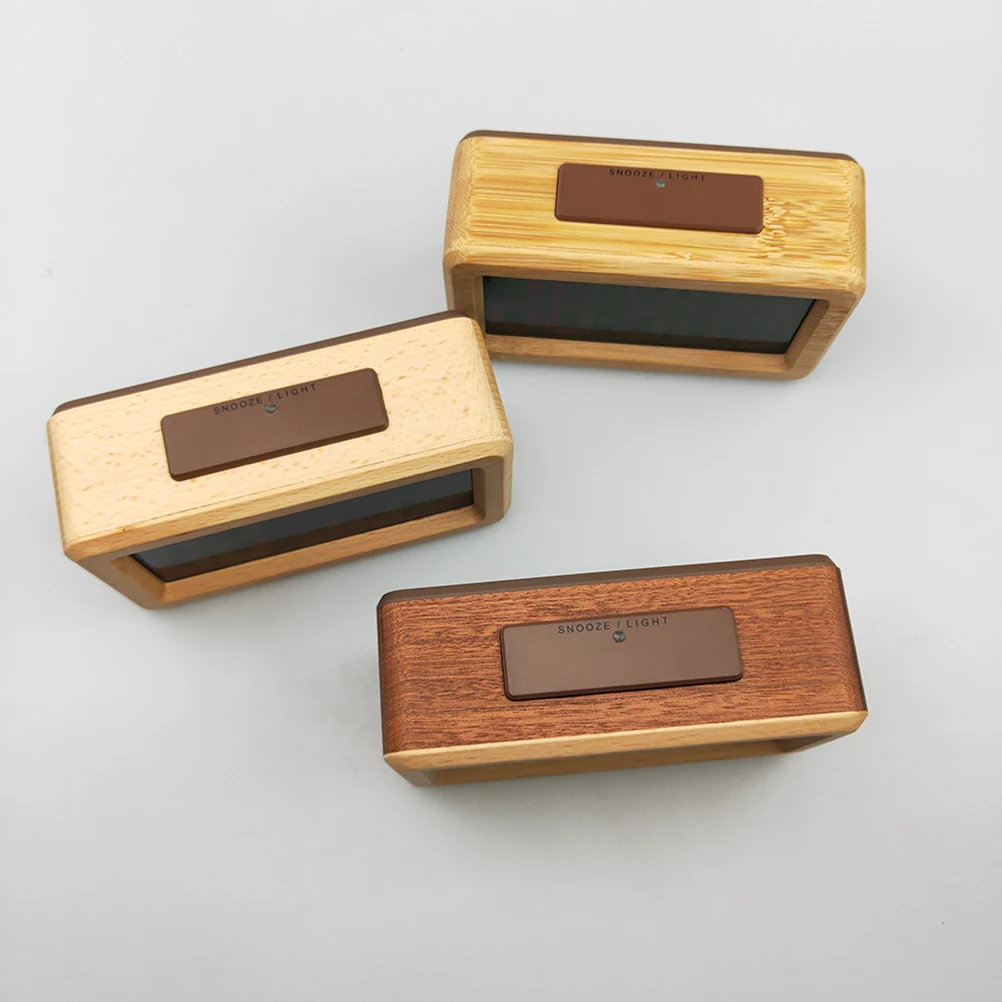 

1pc Led Desktop Wooden Digital Alarm Clock Light Sensor Brightness Adjustable Wood Clock For Home Office Bedroom Burlywood