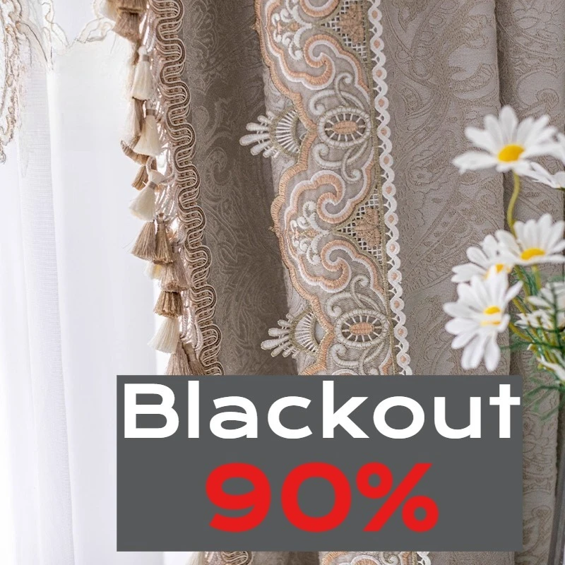 

Custom Size French Simple European Relief Jacquard Lace Retro Light-shading Curtains for Living Dining Room Bedroom White Tulle