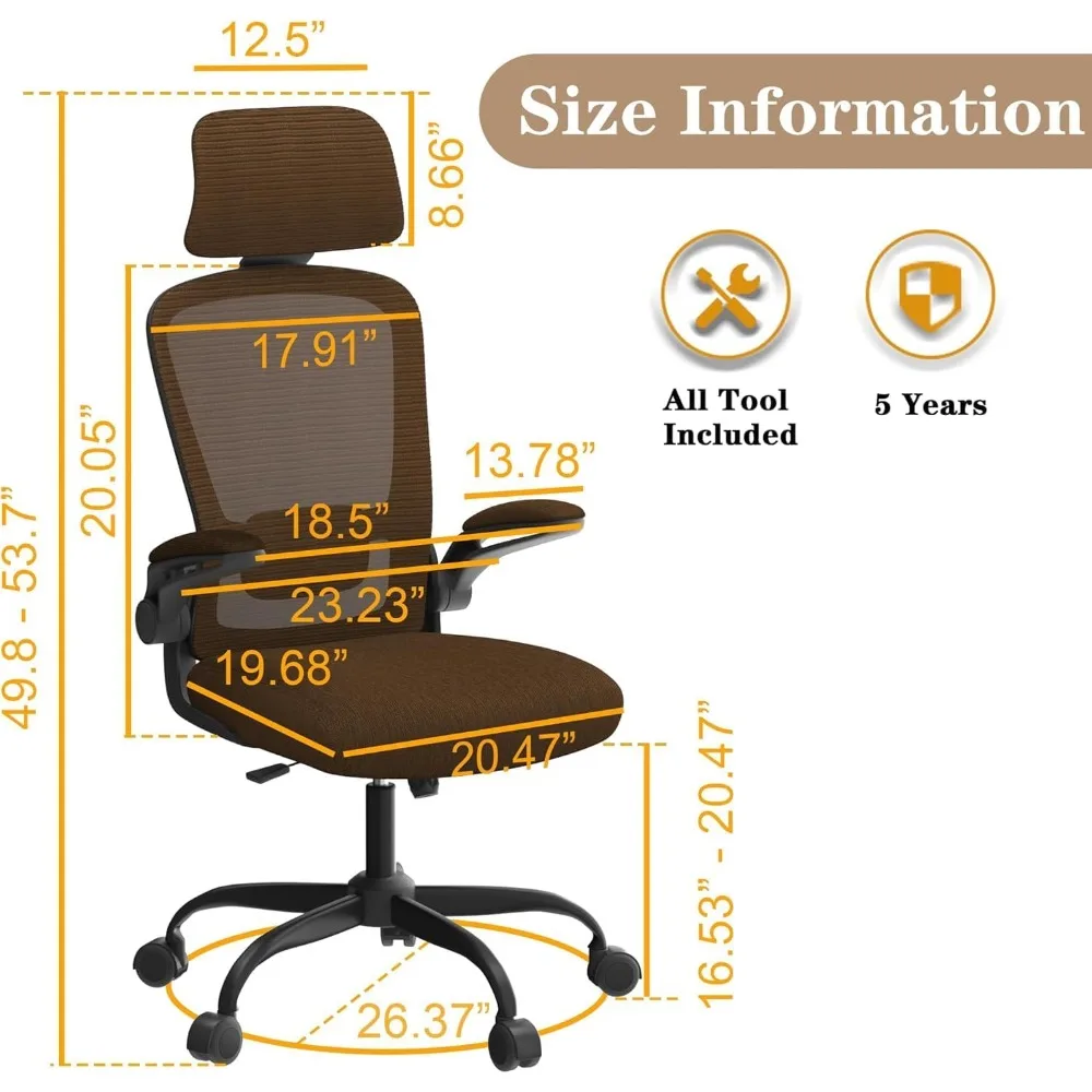Ergonomic Mesh Home Office Chair | High Back Computer Desk Chair with Adjustable Lumbar Support & Headrest | Swivel Task Chair w