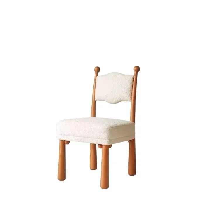 

Solid wood dining chair retro style designer lamb wool dressing chair