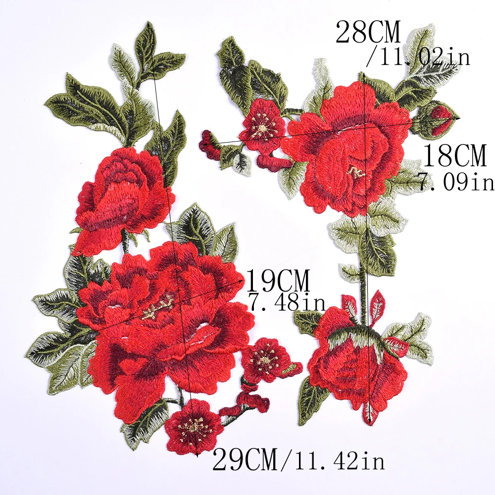 2Pcs/Set Rose Flower Embroidery Patches Applique Embroidery Sew On Clothes Para La Ropa Applique
