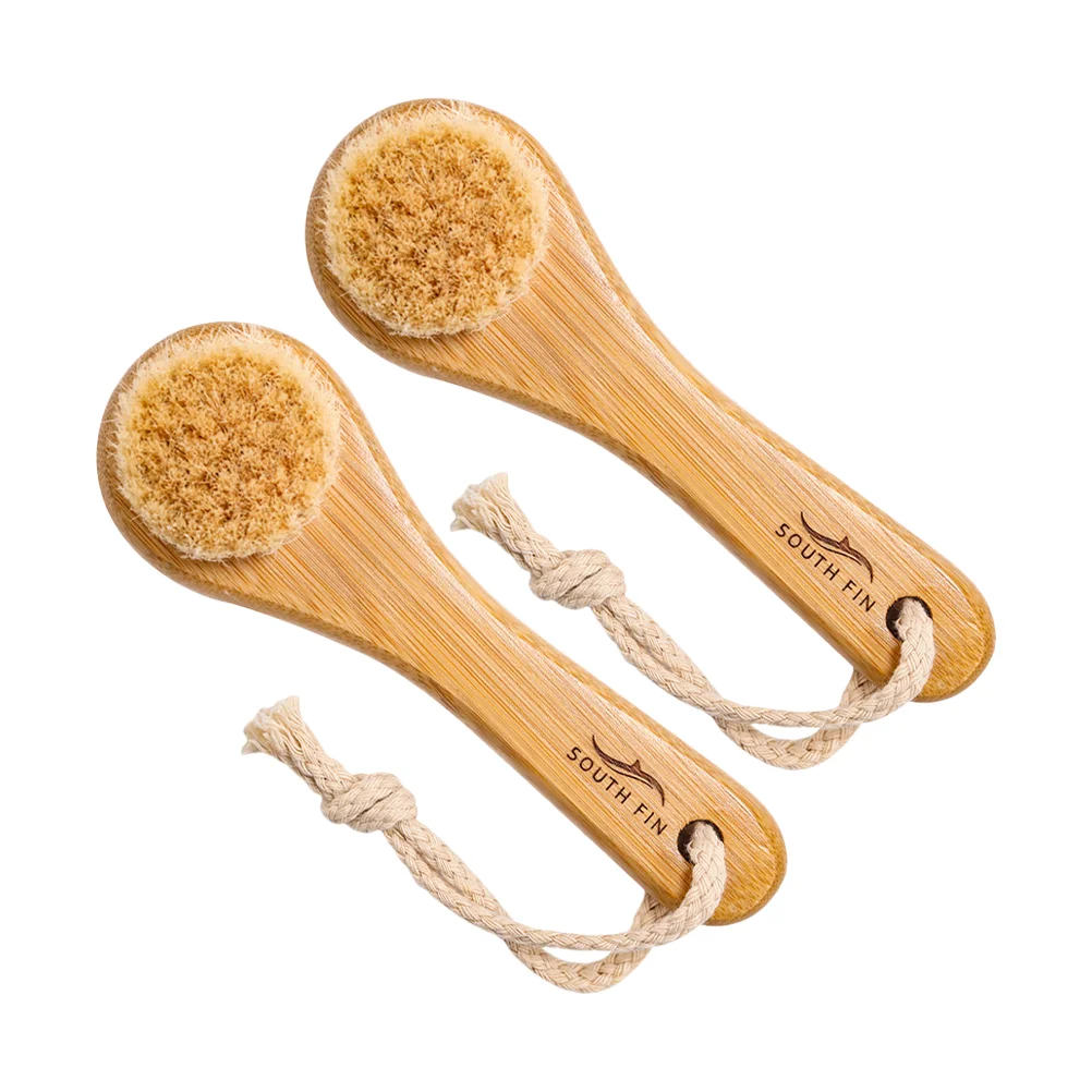 2 Pcs Horsehair Face Cleansing Brush Soft Bristles Bamboo Handle Facial Scrubber Deep Gentle Skin Exfoliator