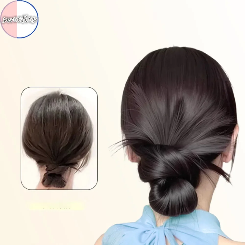Parrucca sintetica da donna Y2k Chicken Nest Bun Borsa per parrucca dolce ed elegante con bocciolo di fiore pigro in stile coreano