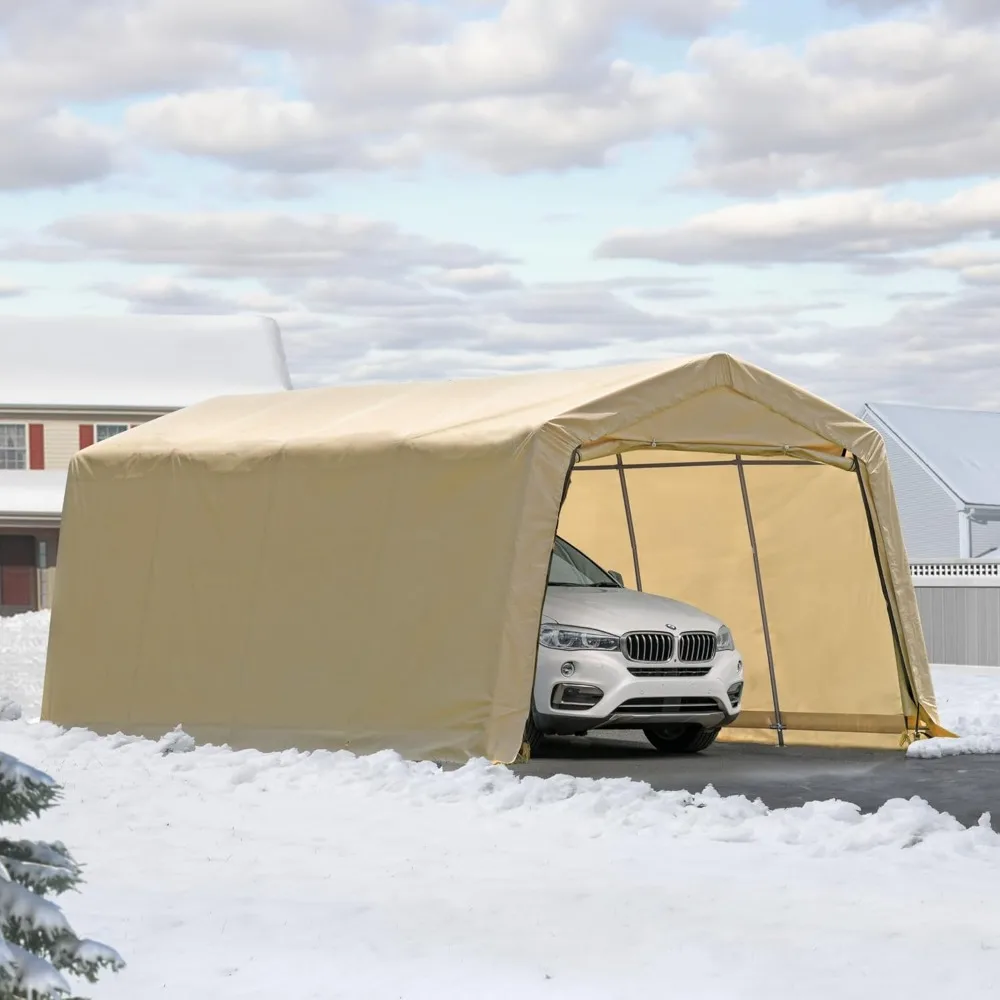 

10 X 20 Ft Heavy-duty All-weather Carport/portable Garage Awning, Steel Frame Structure, with Zippered Roller Shutter Door