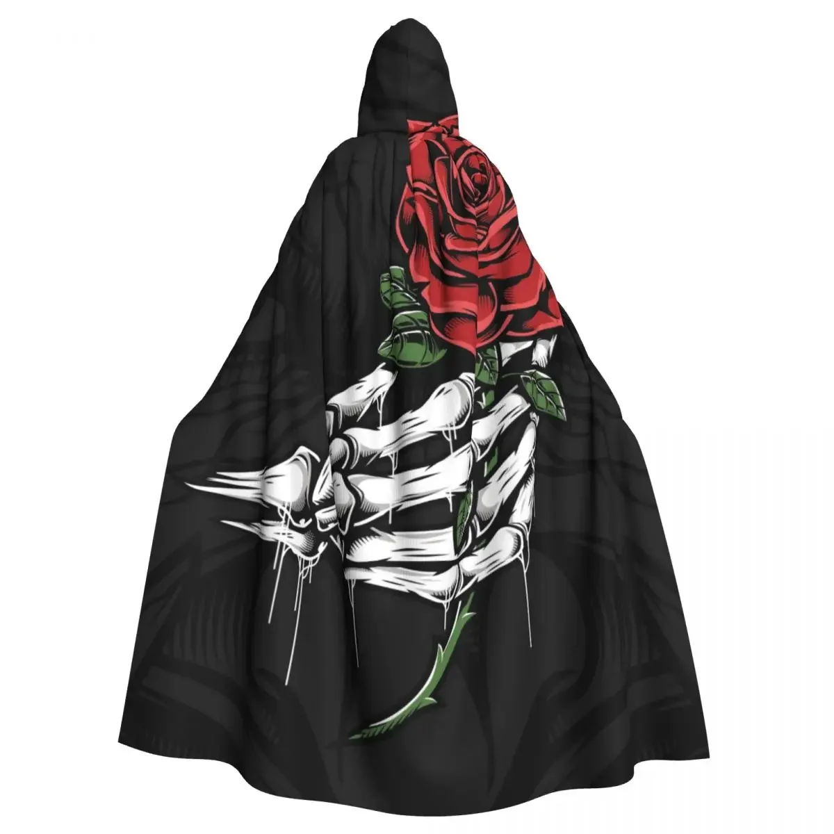 

Long Cape Cloak Skull Holding Rose Hooded Cloak Coat Autumn Hoodies