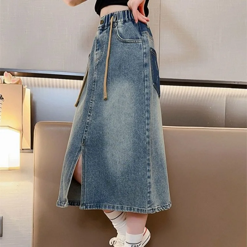 

Girls' Denim Skirt 2025 Spring Kids' Mid Length Chic Boho Half Skirt Kids Clothing