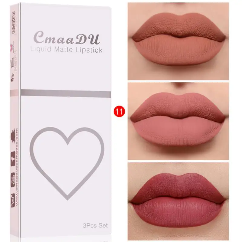 3 Stks/set Matte Fluwelen Lipgloss Waterdichte Langdurige Vloeibare Lippenstift Cosmetische Schoonheid Te Houden 24 Uur Make-Up Maquillages