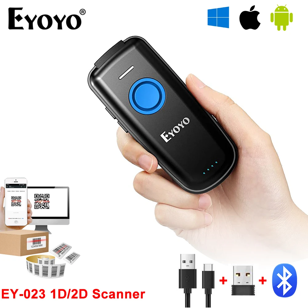 Eyoyo EY-023 Barcode Scanner 1D/2D Pocket Bluetooth QR Code Reader.Support Trigger Button/Auto-sensing/Continuous Scanning Mode