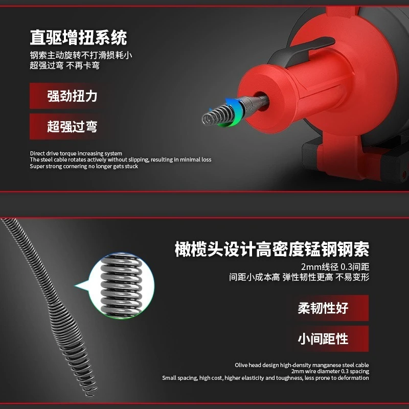 Lithium battery pipe dredging machine household kitchen sewer toilet toilet blockage cleaning artifact toilet charging model