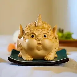 Wood carving Unique Pixiu Sculpture Statue for Good Luck and Fortune Animals Handcrafted Artwork Office or HomeDecor Feng Shui