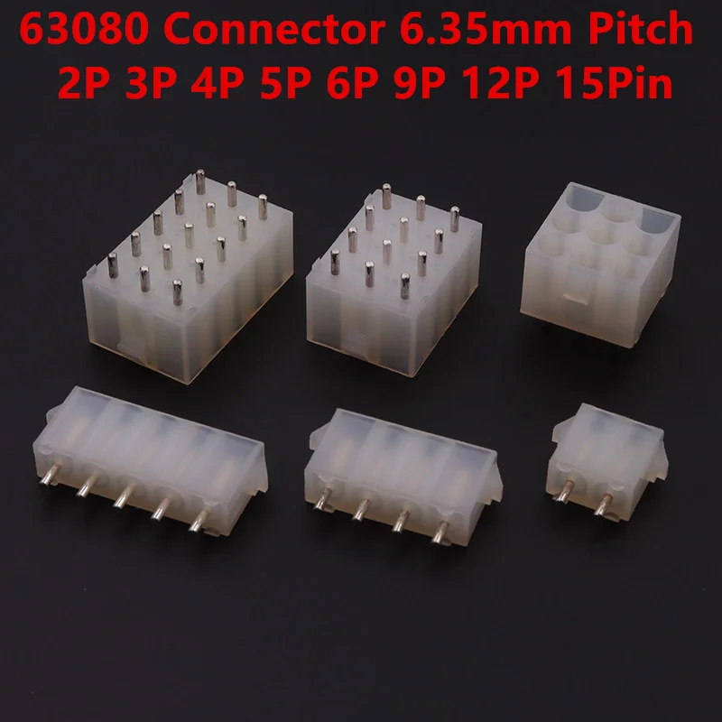 63080 Connector 6.35mm Pitch 2P 3P 4P 5P 6P 9P 12P 15Pin Solid Straight Needle Elevator Plug Automotive Connector Plug Socket