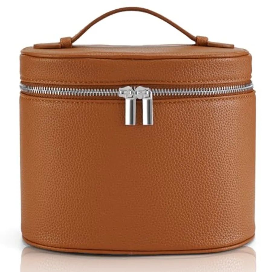 

Makeup Bag Vanity Case Cosmetic Bag with Removable Divider Travel Toiletry Bag for Women Portable Make up Box Organizer, Brown
