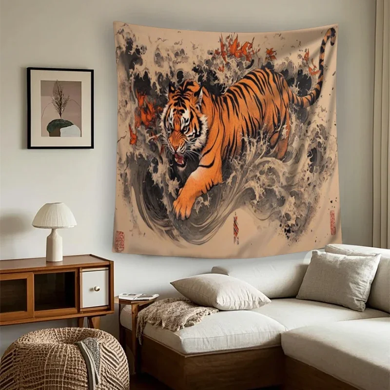 Vibrant Tiger in Water Style Wall Tapestry Artwork for Living Room Home Decor Jungle Mural Print tapestry backdrop for room