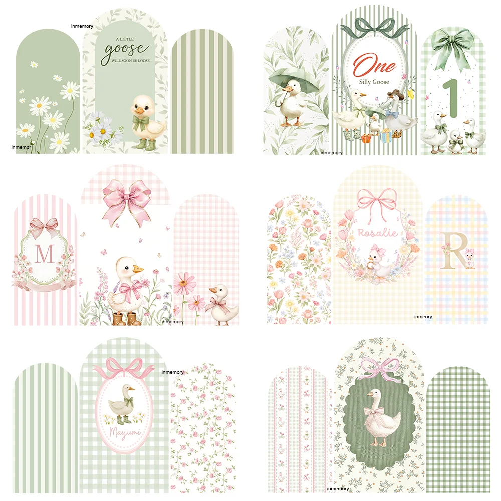 Custom Yellow Grid Goose Party Decoration Kids Arch Cover Backdrop Baby Shower Birthday Party Background Flowers Arched Wall