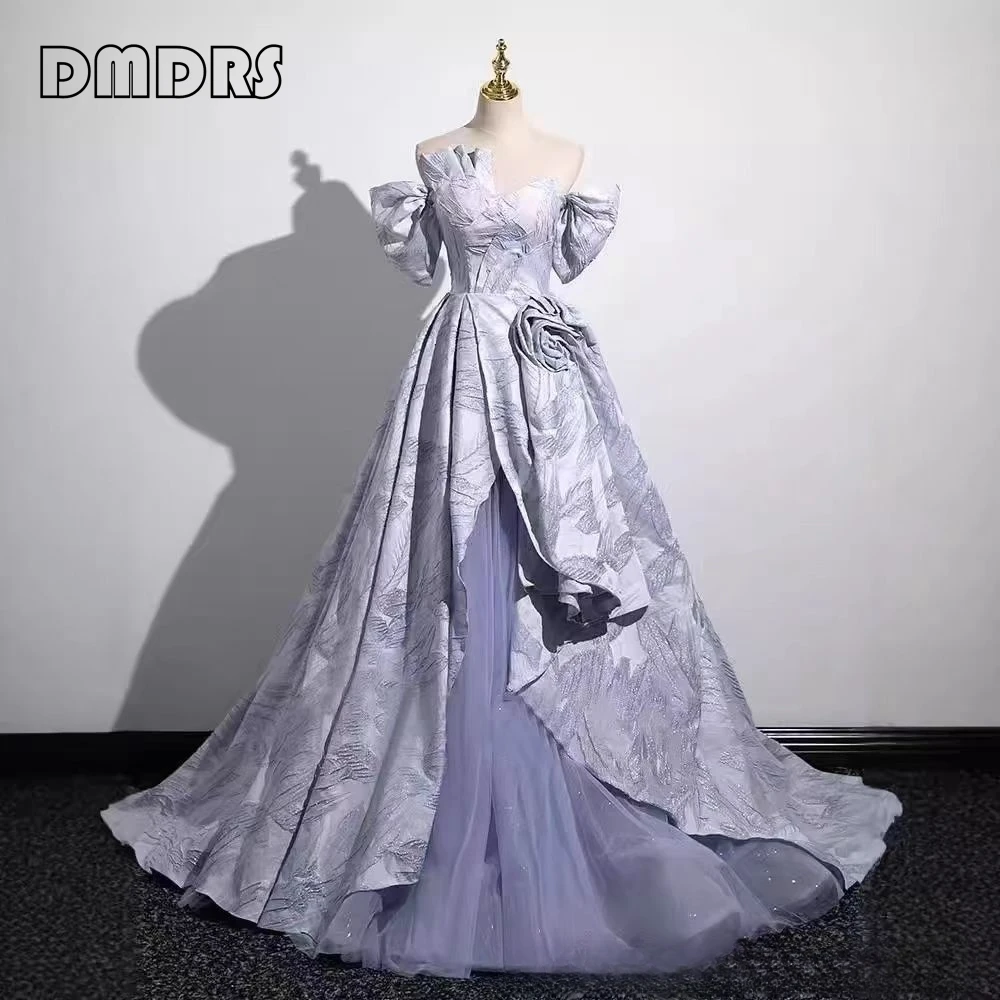 Long Lilac Prom Dress with Off-the-Shoulder Sleeves Court Train Formal Party Gown Plus Size Women's Sweet 15 16 Dresses