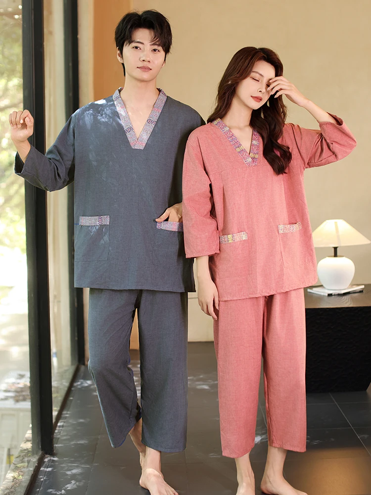 Soft Cotton Flax Long Home Sleepwear Unisex Large Size Sauna Robe Couple Matching Comfortable Breathable Towel Clothing