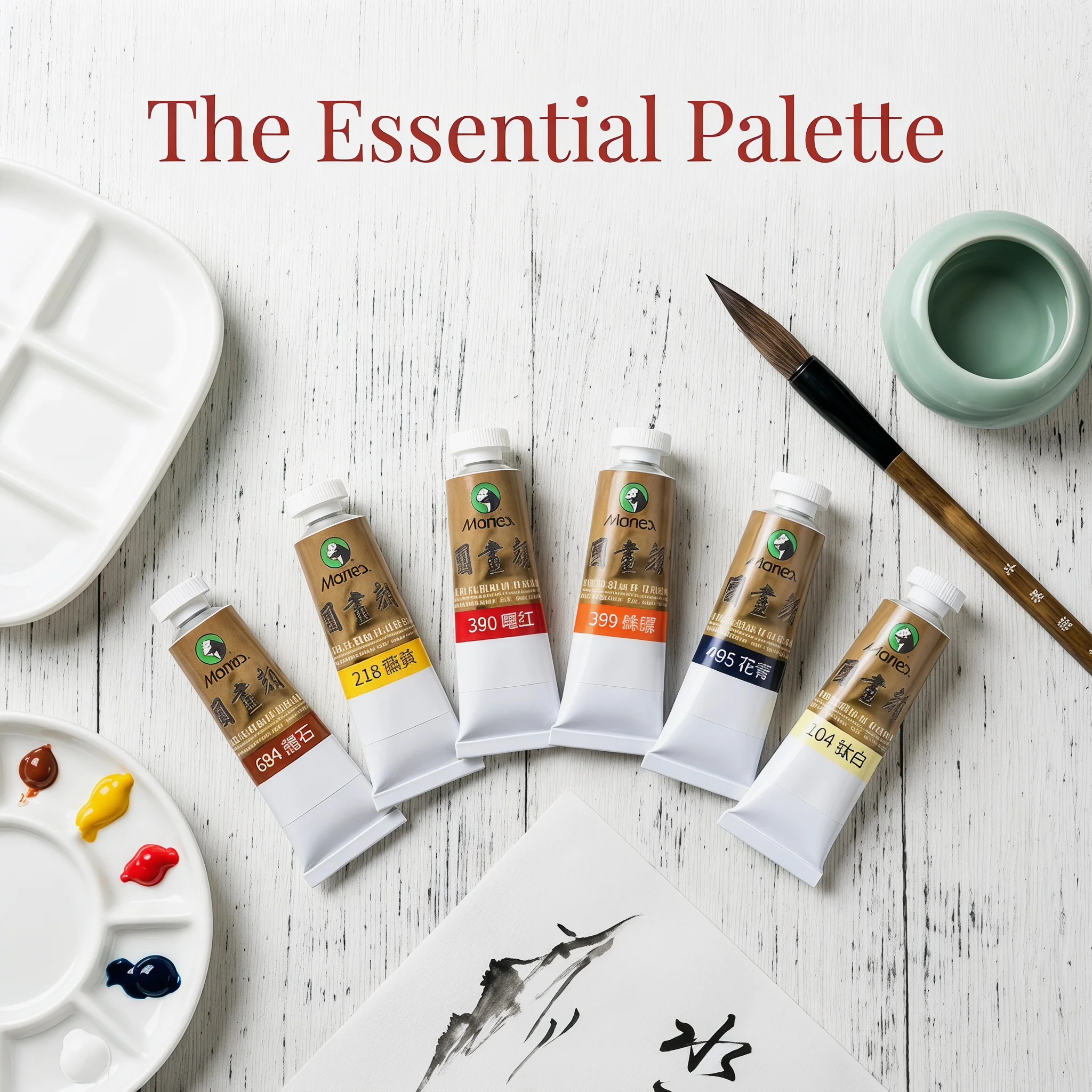 Marie's 6 Colors Traditional Chinese Painting Pigment Set 32ml Tube Common Colors for Calligraphy Landscape Art Creation