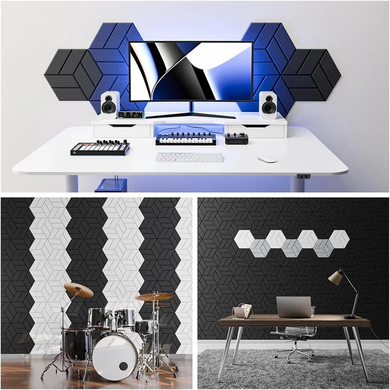 【MEET】22 Buah Panel Akustik Berperekat, Panel Dinding Kedap Suara Heksagonal 12X10x0,4 Inci, Panel Suara untuk Rumah Studio Kantor