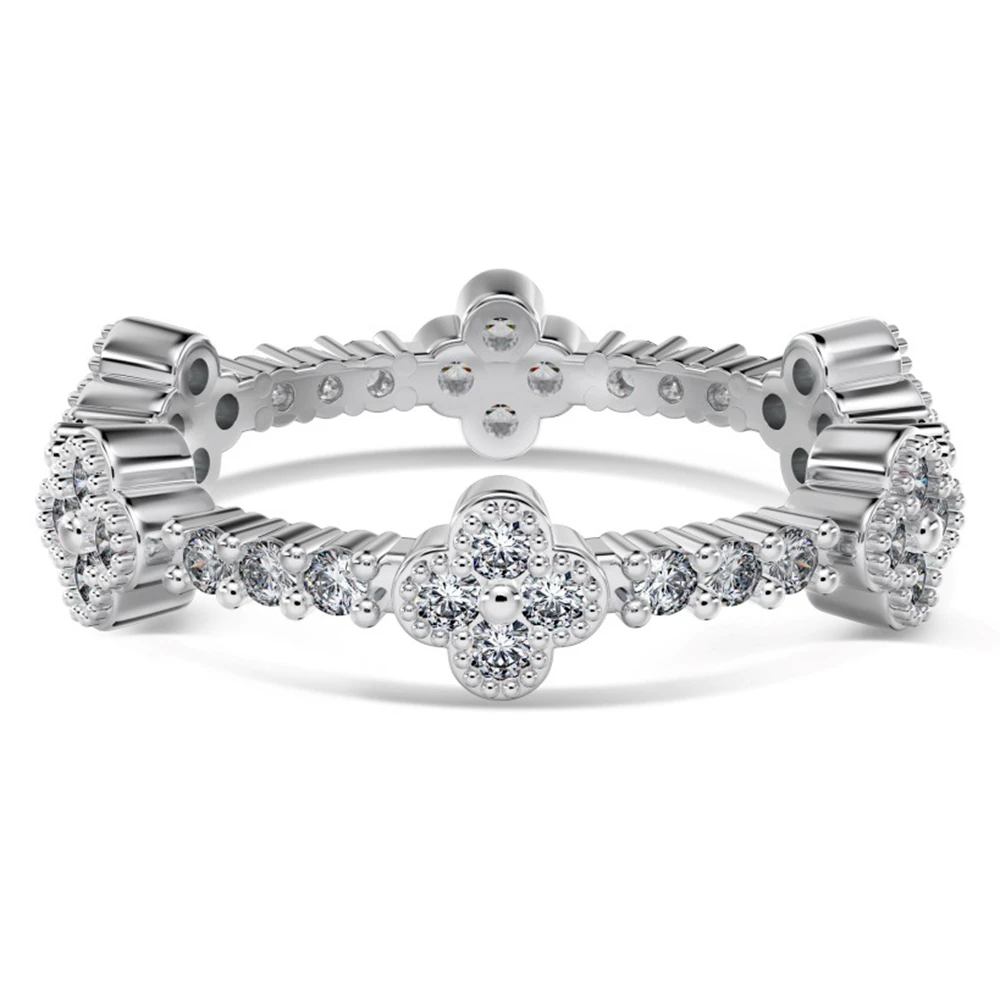 Wong Rain 100% 925 Sterling Silver Four-leaf Clover Lab Sapphire Gemstone Wedding Party Women Rings Fine Jewelry Band Wholesale