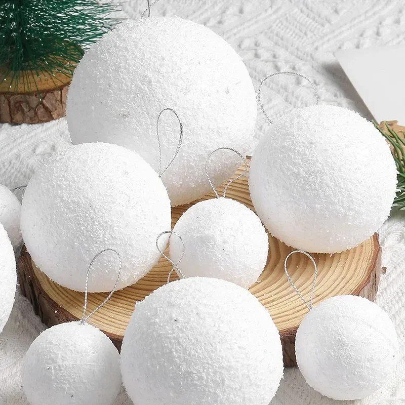 60/6PCS White Foam Snowballs Christmas Tree Hanging Pendant Artificial Fake Snow Ball Ornaments New Year Party Decoration Supply