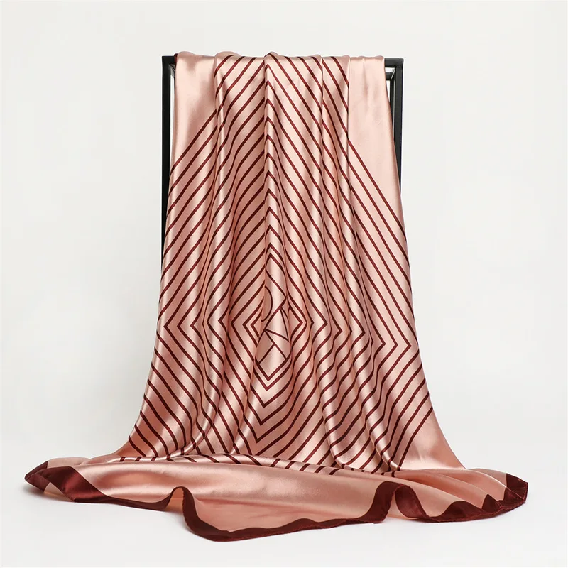 90*90cm Damen Gestreifter Bedruckter Quadratischer Schal Seidenschals für Frauen Luxuriöser Strand-Schal Eleganter Hijab Halstuch für Damen