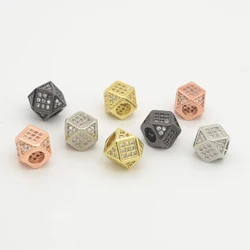 Gold Color Geometric Beadeds for DIY Jewelry Accessories Bracelet Necklace Making 7mm Beads Inlaid Zircon Loose Bead 3 Pcs