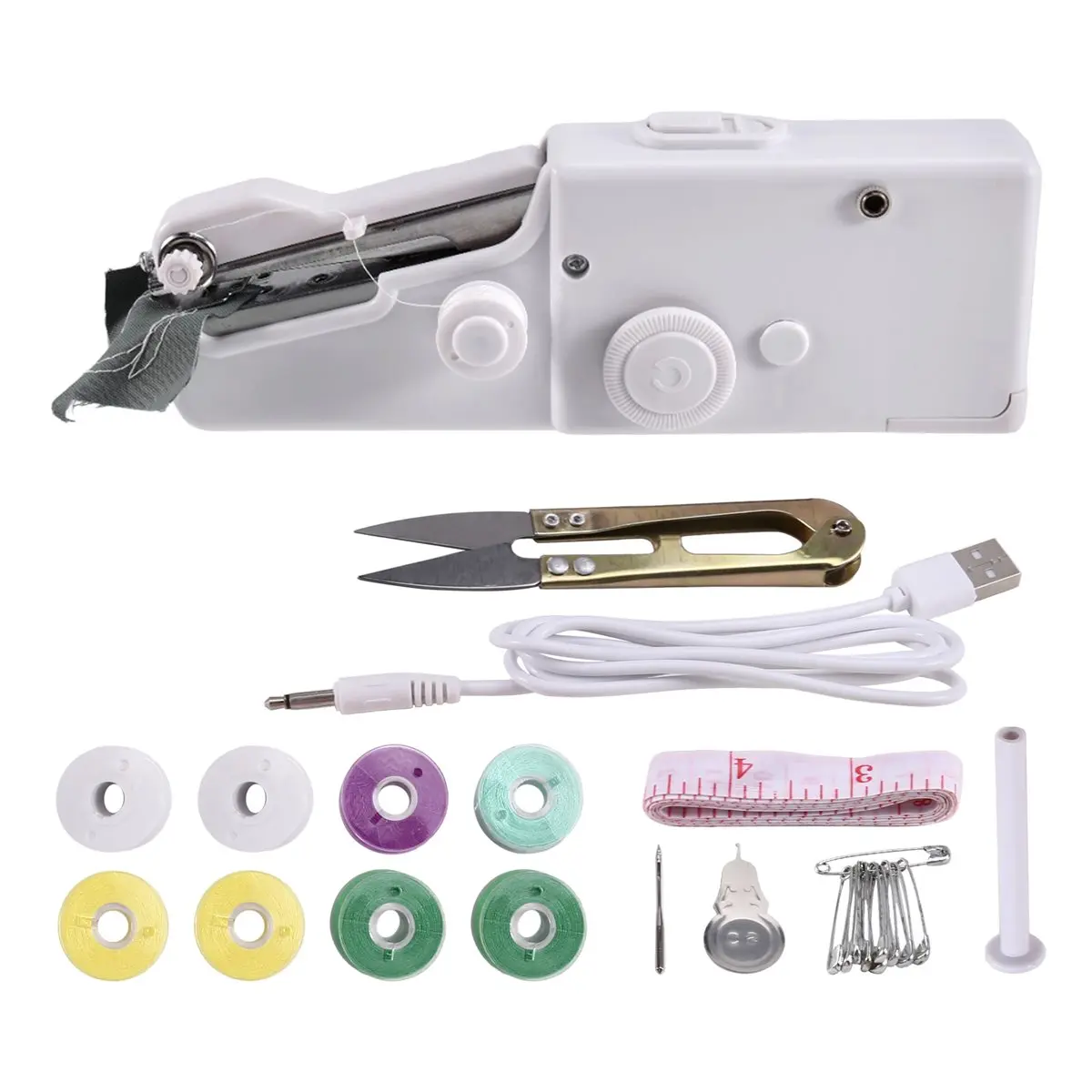 Budget-Friendly-Portable Manual Mini Micro-Home USB Electric Sewing Machine Easy-to-Sew Shirt Pocket Handheld Sewing Machine Whi