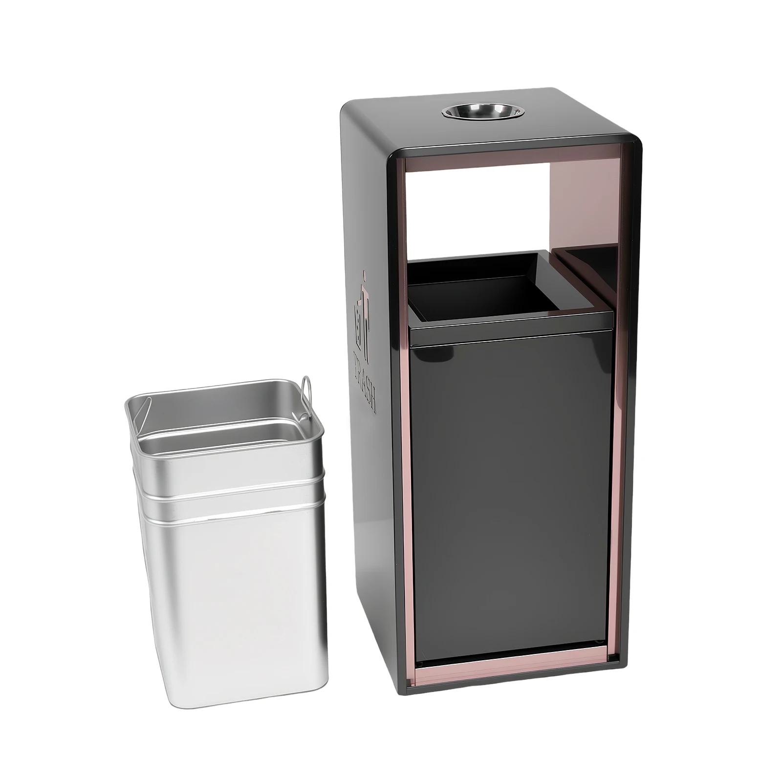 

Мусорный бак из нержавеющей стали с матовой отделкой, усиленный, со съемным внутренним ведром, для парков и общественных мест