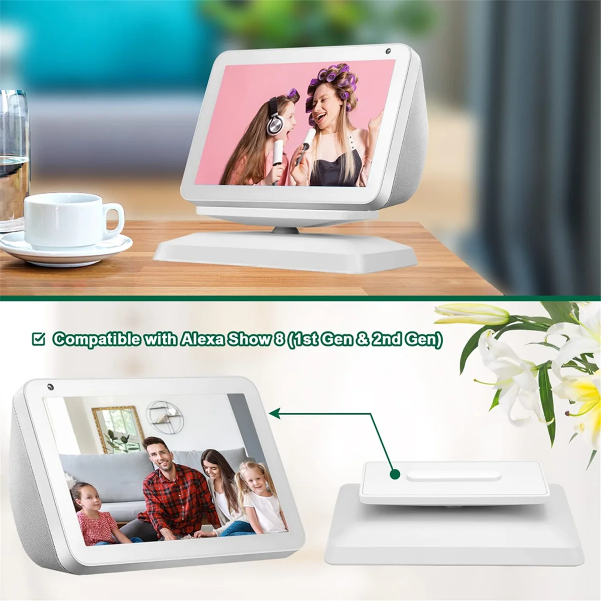 حامل BFYLW لـ Echo Show 8، حامل حامل مكبر الصوت الذكي لـ Echo Show 8، ملحقات تثبيت الطاولة - أبيض