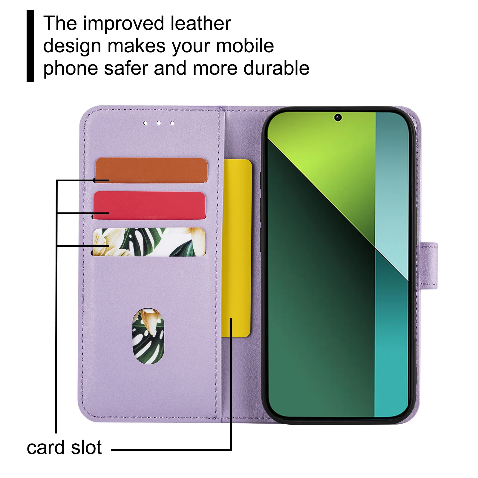 Flip Cover Schutzhülle für Redmi Note 15/14/13/12/11/10/9Pro mit Kartenfach, Kunstleder-Schutzhülle – Detail 7