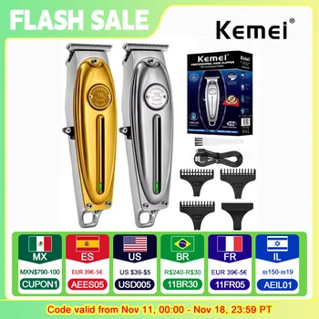 Kemei KM-1949 프로 전기 이발사 풀 메탈 전문 헤어 트리머, 남성용 수염 헤어 클리퍼, 마무리 헤어 커팅 머신