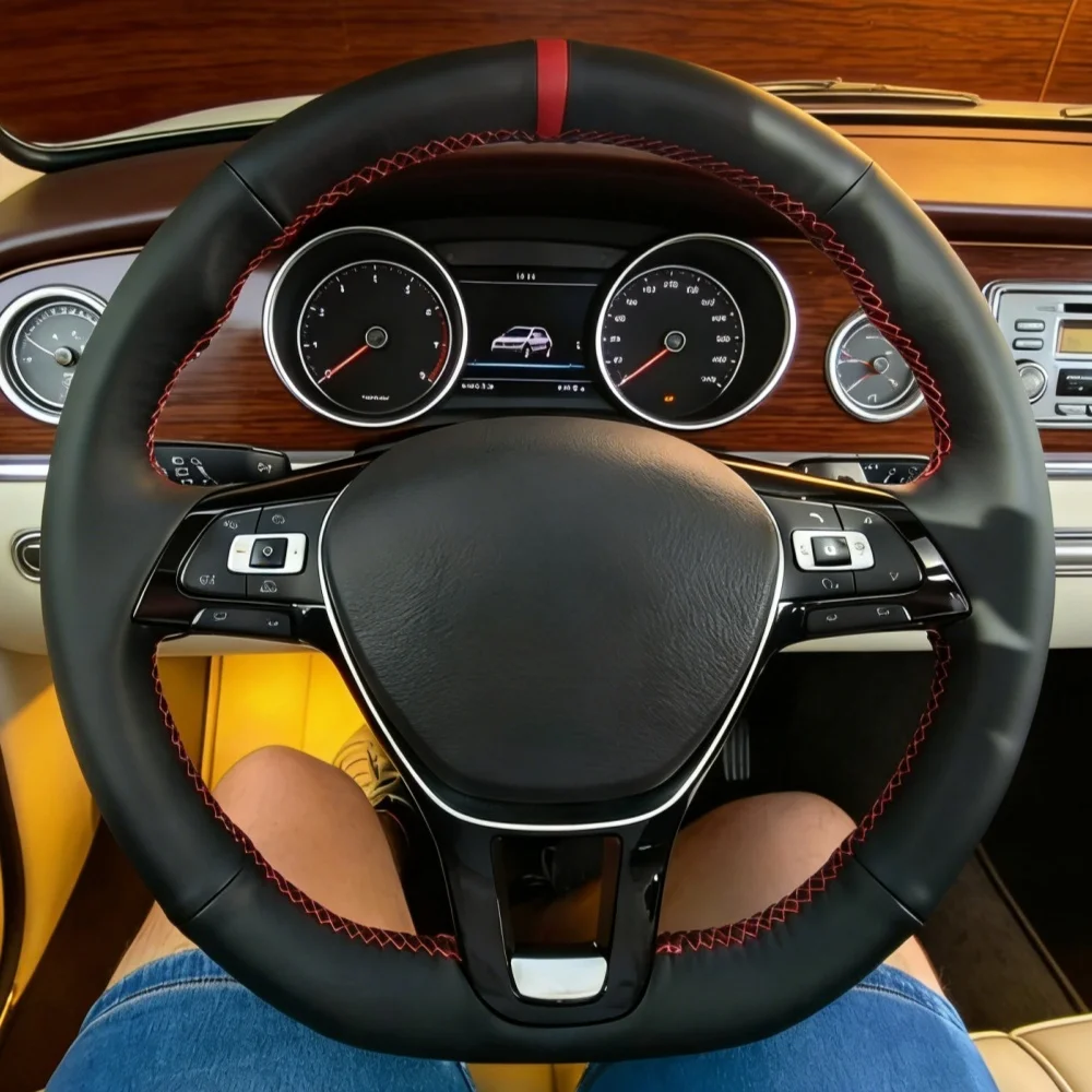 

Custom Black Car Steering Wheel Braid Cover For Volkswagen VW Tiguan Sharan Jetta Golf 7 Mk7 New Polo Passat B8 Steering Wrap