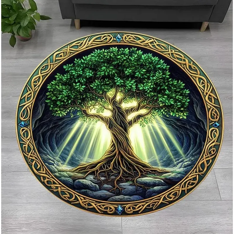 

Коврик с мистическим узором «Древо жизни», круглый, мягкий, нескользящий, для гостиной, с модным растительным принтом, для декора дома, защитный коврик для пола