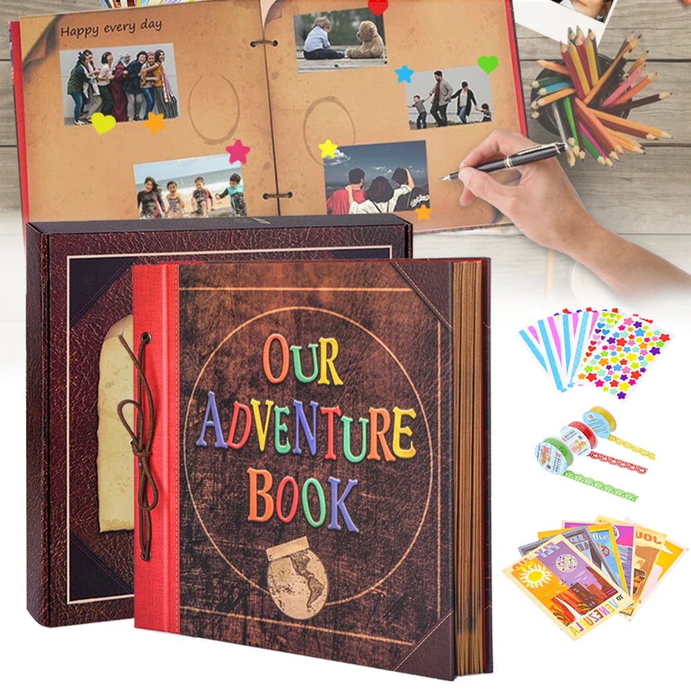 60 Pages Adventure Photo DIY Album Handmade Scrapbook Hand Account Diary Creative Vintage Travel Anniversary Birthday Gift