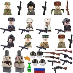 MOC Military Russia Soldier Figures Helmet Weapon Parts Building Block Soviet Mini Flag Print Bricks Miniature Glass Bottle Toys